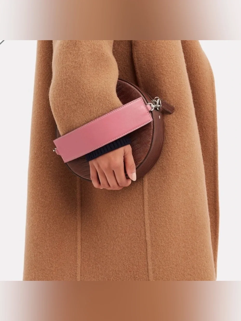 Little Liffner Croc-Embossed Leather Tambourine Circular Crossbody Cognac Brown